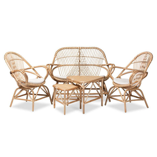 Natural Brown Finished Rattan 5-Piece Living Room Set