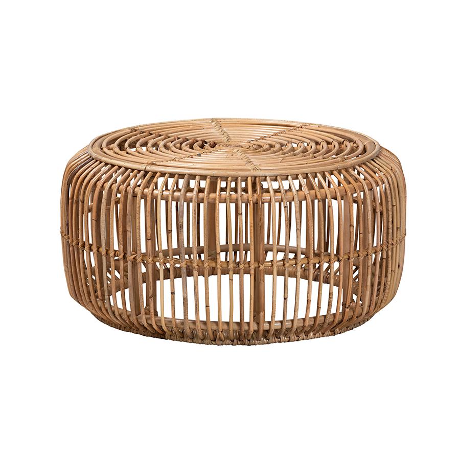 bali & pari Aliane Modern Bohemian Natural Brown Antique Rattan Coffee Table