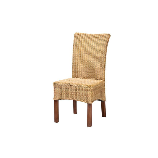 Bohemian Natural Rattan and Mahogany Wood Dining Chair