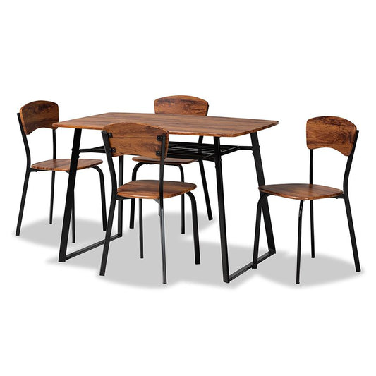 Walnut Brown Finished Wood and Black Metal 5-Piece Dining Set