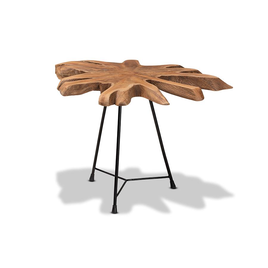 Black End Table with Teak Tree Trunk Tabletop