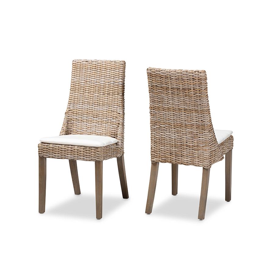 bali & pari Toby Modern Bohemian Grey Rattan 2-Piece Dining Chair Set