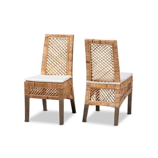 bali & pari Argos Modern Bohemian  Natural Brown Rattan 2-Piece Dining Chair Set