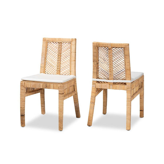 bali & pari Suci Modern Bohemian Natural Brown Rattan 2-Piece Dining Chair Set