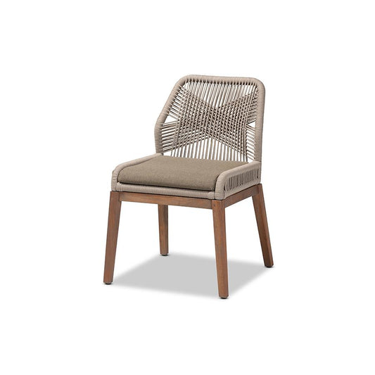 Jennifer Mid-Century Transitional Grey Woven Rope Mahogany Dining Side Chair