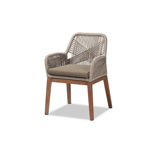 ennifer Mid-Century Transitional Grey Woven Rope Mahogany Dining Arm Chair