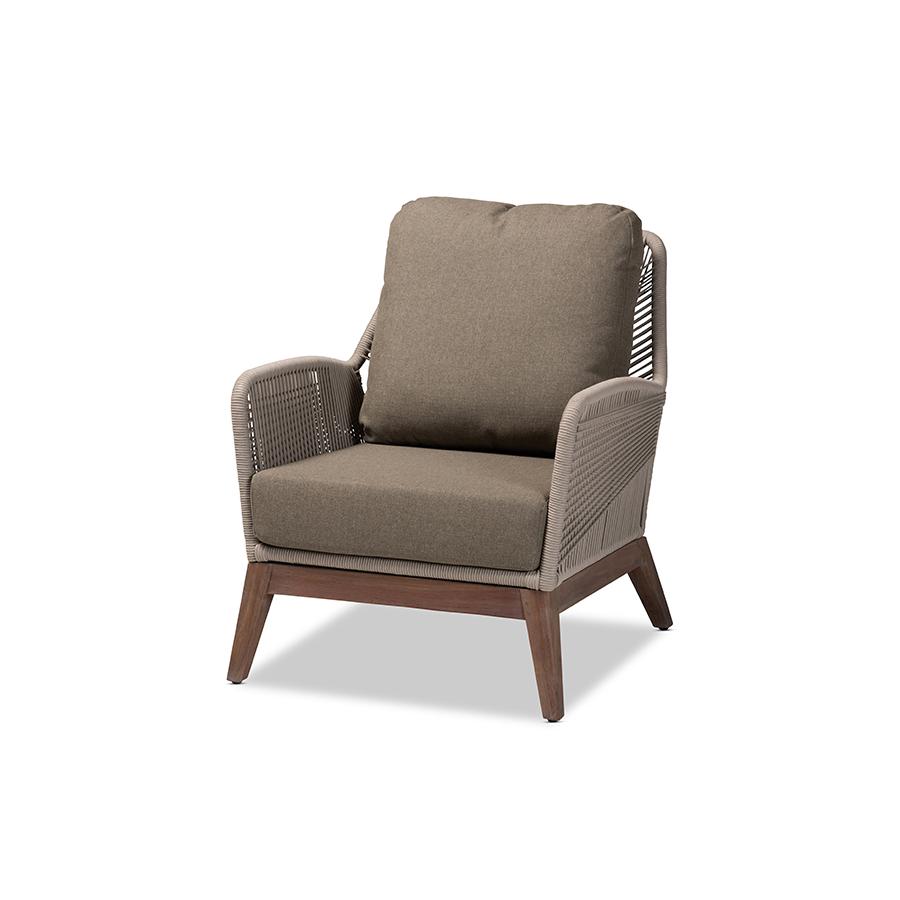 Jennifer Mid-Century Transitional Grey Woven Rope Mahogany Accent Chair