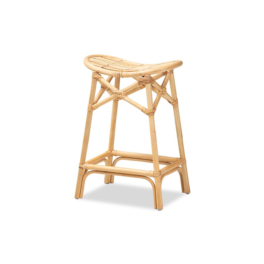 bali & pari Elgon Modern Bohemian Natural Brown Rattan Counter Stool