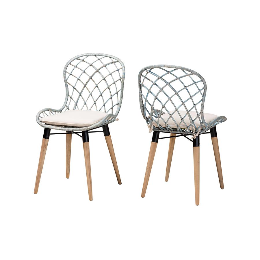 Light Blue Rattan 2-Piece Dining Chair Set