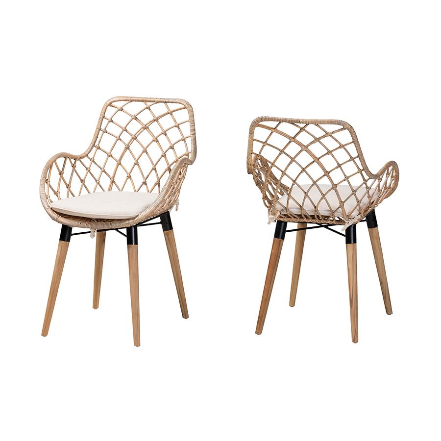 Greywashed Rattan 2-Piece Dining Chair Set