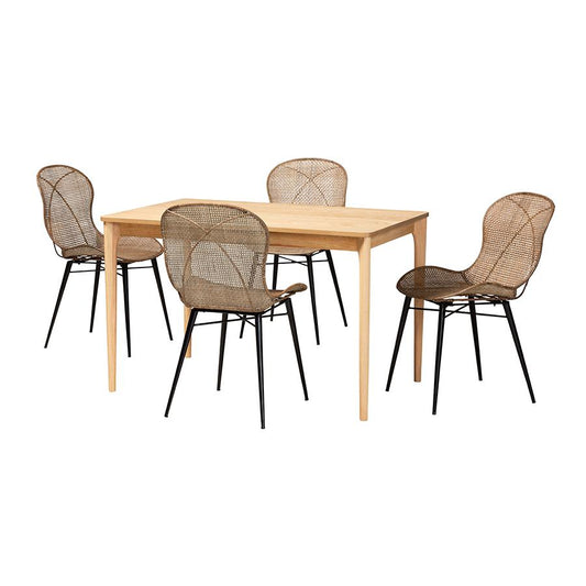 Greywashed Rattan 5-Piece Dining Set