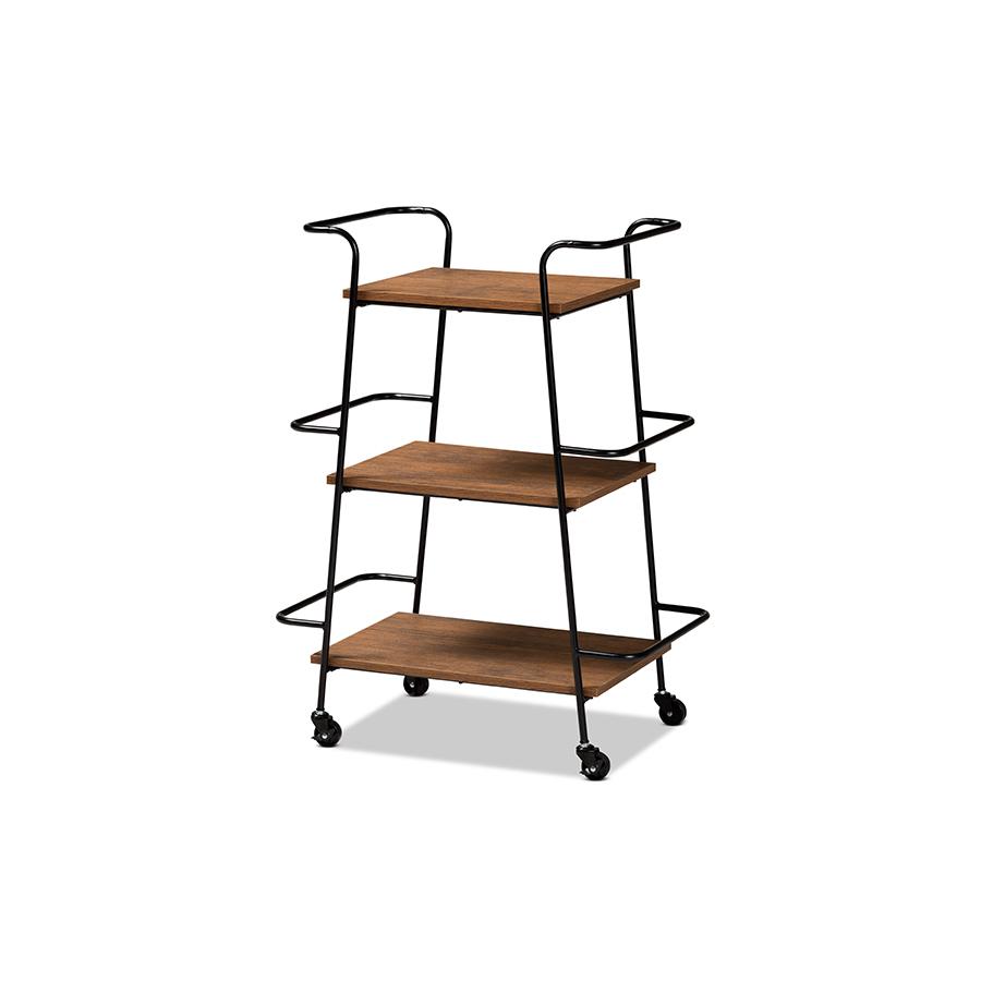 Walnut Finished Wood 3-Tier Small Mobile Wine Bar Cart