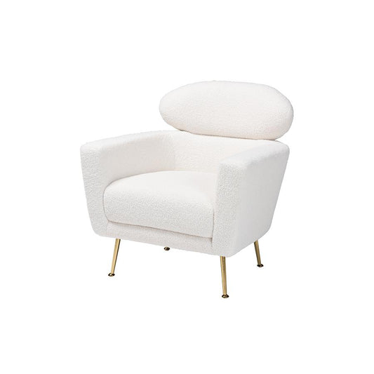 Ivory Boucle Upholstered and Gold Metal Armchair