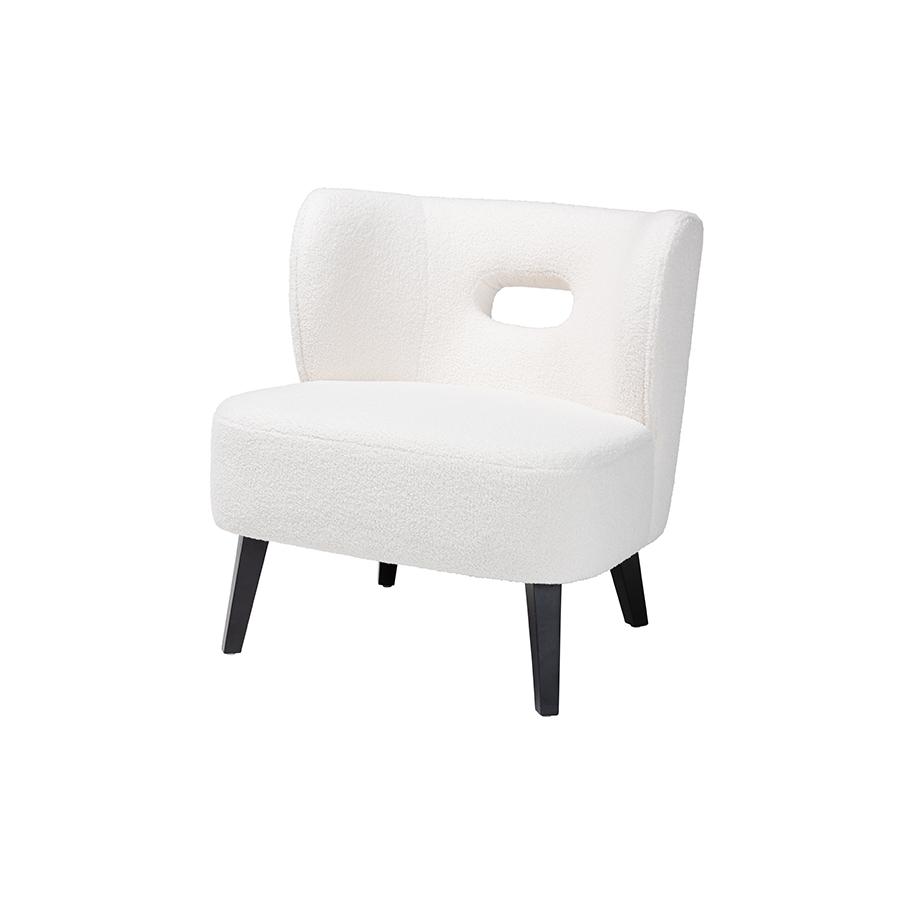 Ivory Boucle Upholstered and Black Finished Wood Accent Chair