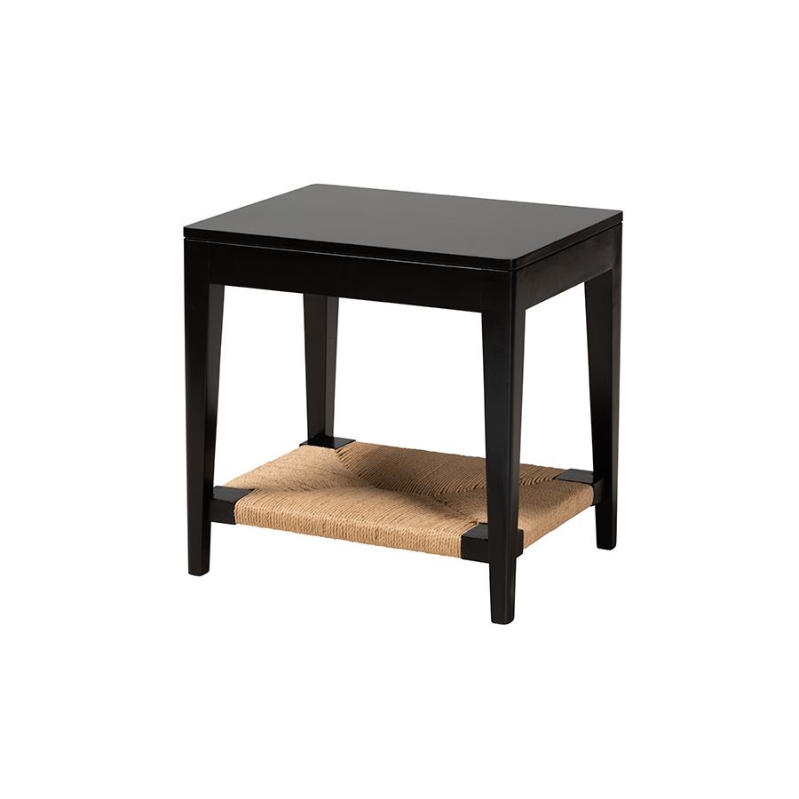 bali & pari Freya Modern Bohemian Black Finished Bayur Wood End Table