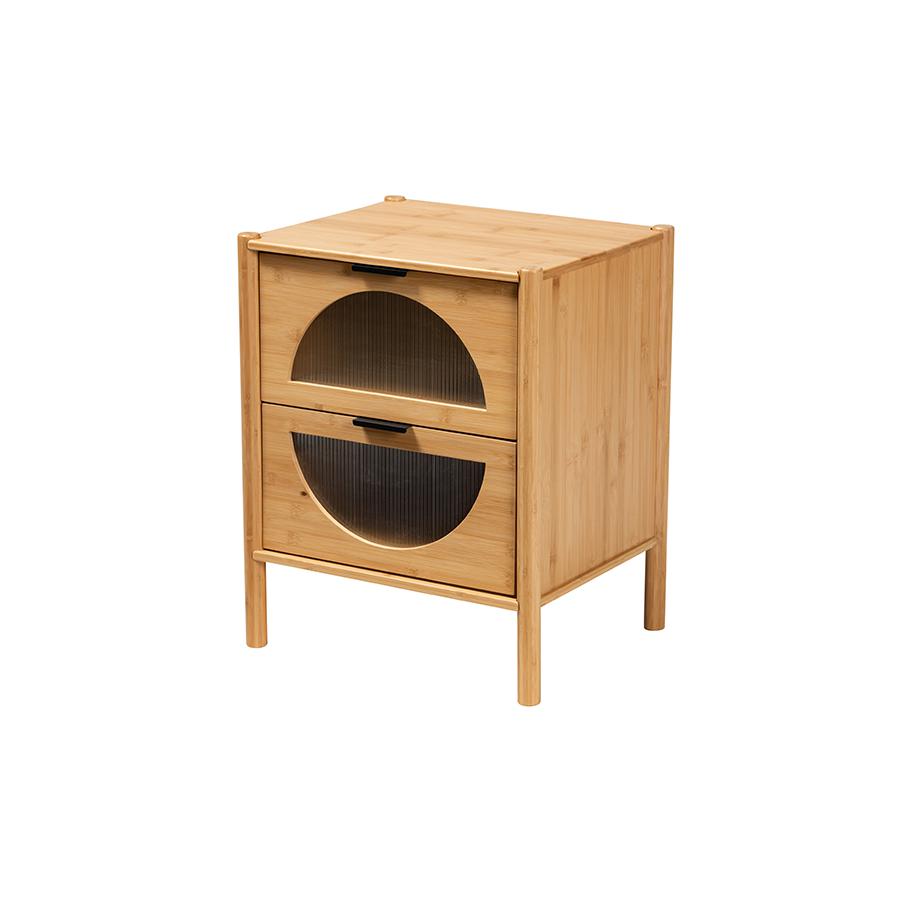 Transitional Natural Brown Bamboo Wood 2-Drawer End Table