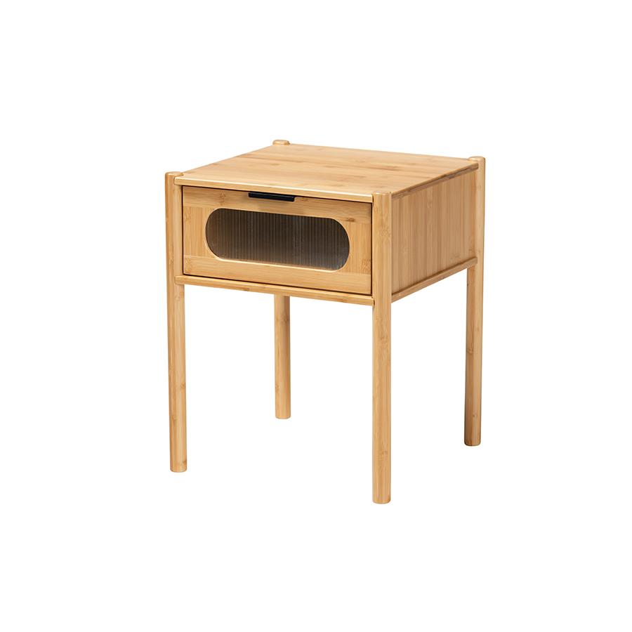 Transitional Natural Brown Bamboo Wood 1-Drawer End Table