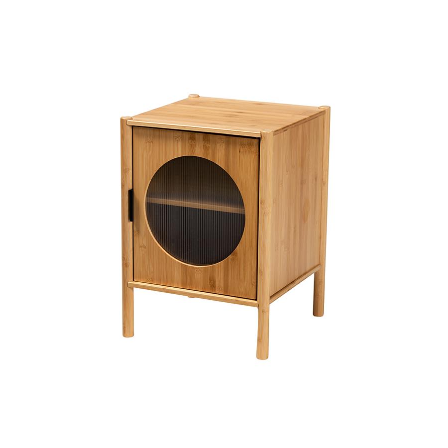 Transitional Natural Brown Bamboo Wood 1-Door End Table