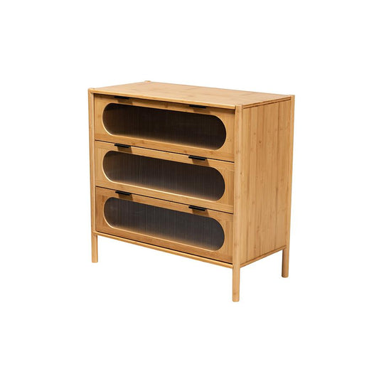 Transitional Natural Brown Bamboo Wood 3-Drawer Storage Cabinet