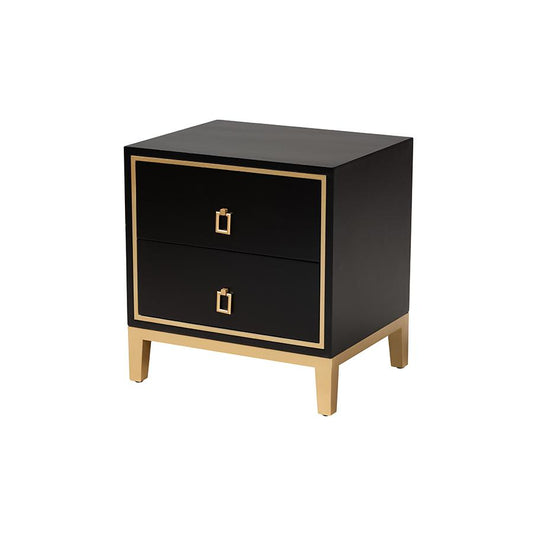 Glam and Luxe Black Finished Wood and Gold Metal 2-Drawer End Table