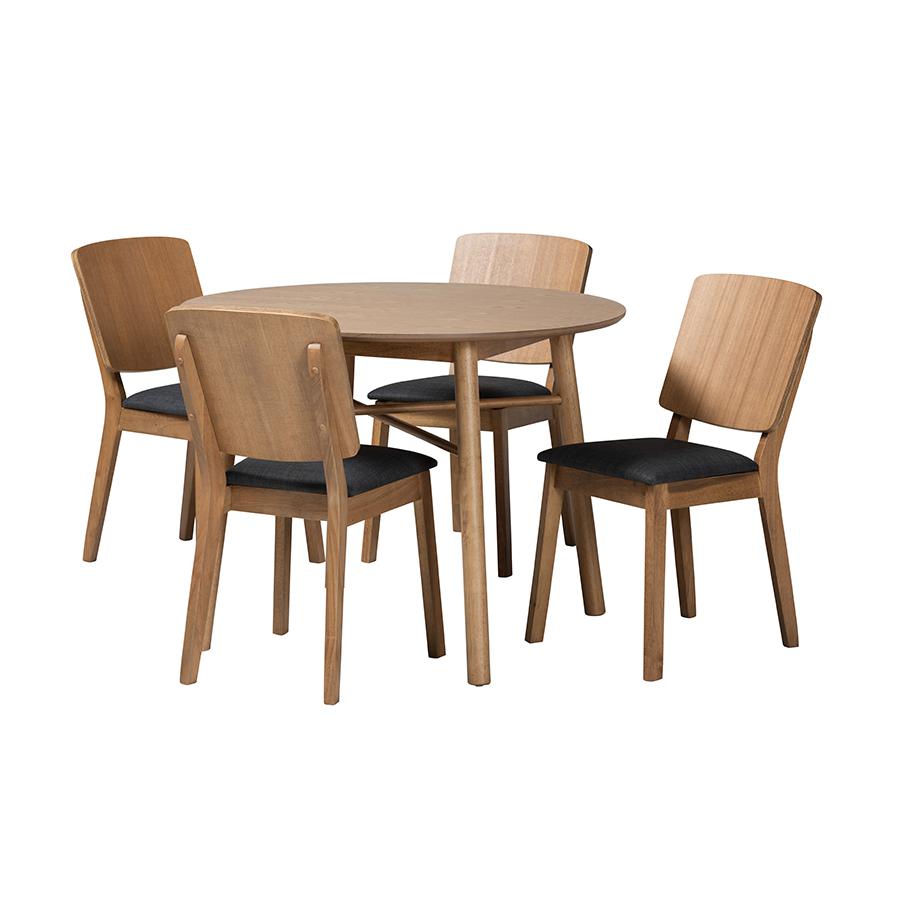 French Oak Brown Finished Rubberwood 2-Piece Dining Chair Set