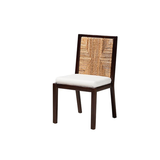 Bohemian Dark Brown Mahogany Wood and Natural Seagrass Dining Side Chair