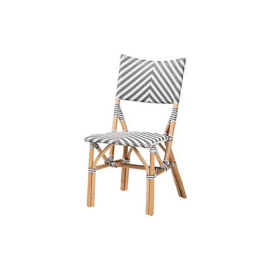 French Grey and White Weaving and Natural Rattan Bistro Chair