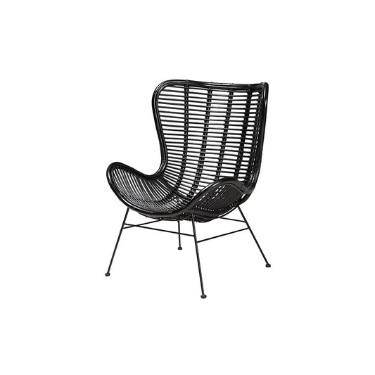 bali & pari Colorado Modern Bohemian Black Rattan and Metal Accent Chair