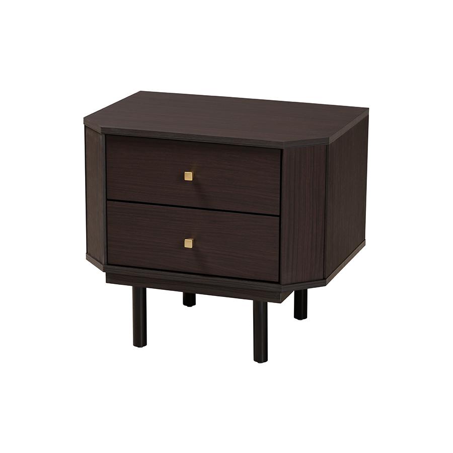 Transitional Two-Tone Black and Espresso Brown Finished Wood 2-Drawer End Table