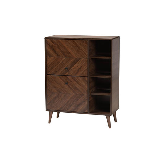 Keiran Mid-Century Modern Walnut Brown Finished Wood 2-Door Shoe Cabinet