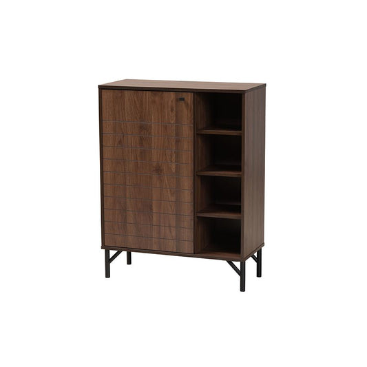 Transitional Walnut Brown Finished Wood 1-Door Shoe Cabinet