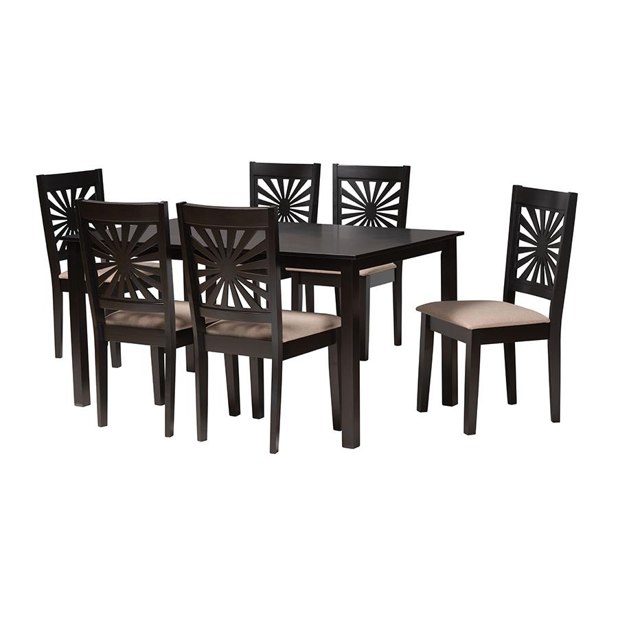 Olympia Modern Beige Fabric and Espresso Brown Finished Wood 7-Piece Dining Set