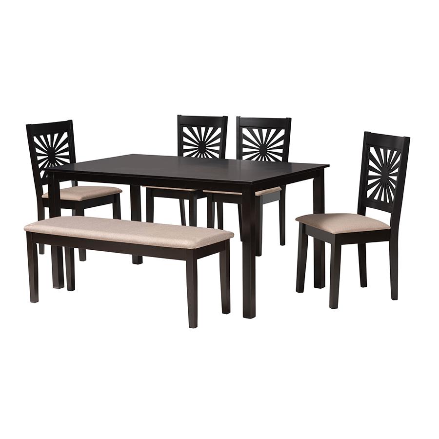 Olympia Modern Beige Fabric and Espresso Brown Finished Wood 6-Piece Dining Set