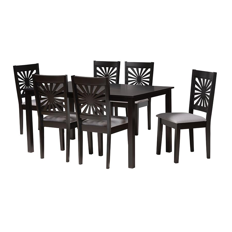 Olympia Modern Grey Fabric and Espresso Brown Finished Wood 7-Piece Dining Set