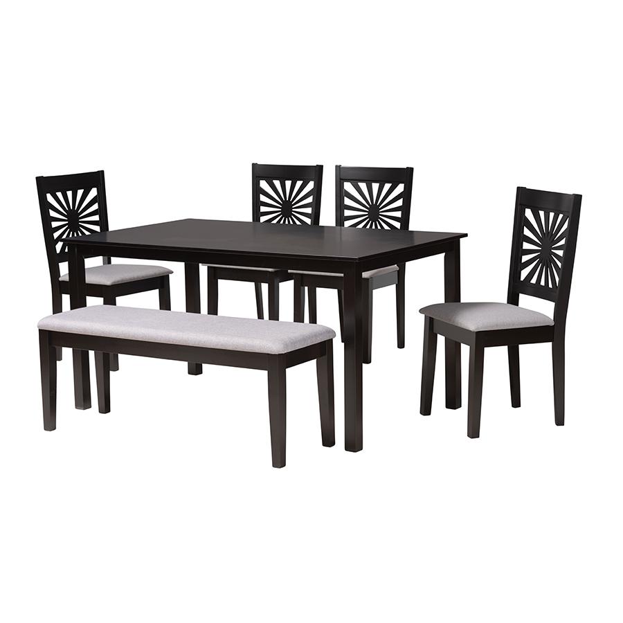 Olympia Modern Grey Fabric and Espresso Brown Finished Wood 6-Piece Dining Set