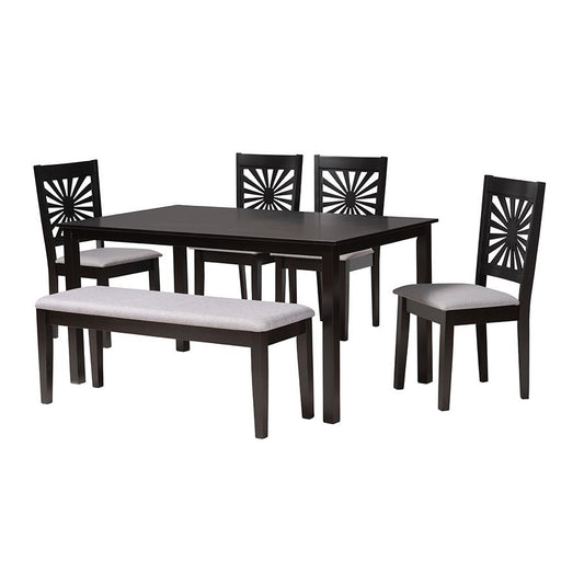 Olympia Modern Grey Fabric and Espresso Brown Finished Wood 6-Piece Dining Set