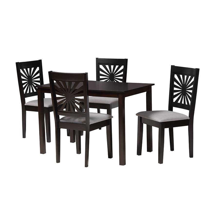 Olympia Modern Grey Fabric and Espresso Brown Finished Wood 5-Piece Dining Set