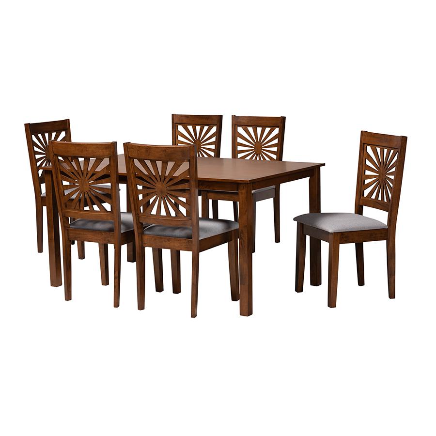 Olympia Modern Grey Fabric and Walnut Brown Finished Wood 7-Piece Dining Set