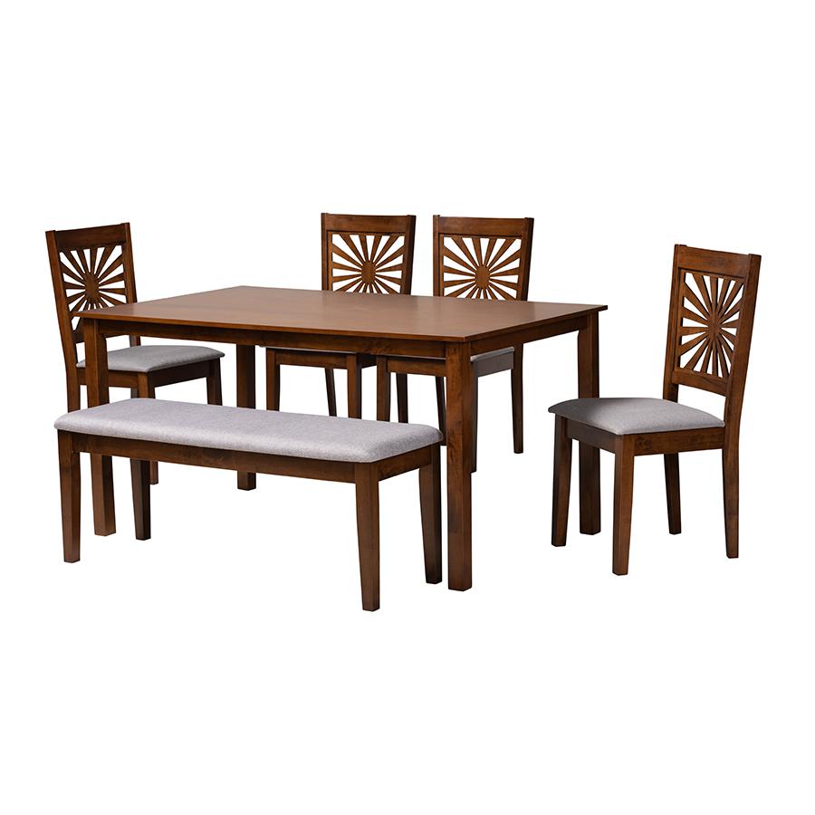 Olympia Modern Grey Fabric and Walnut Brown Finished Wood 6-Piece Dining Set