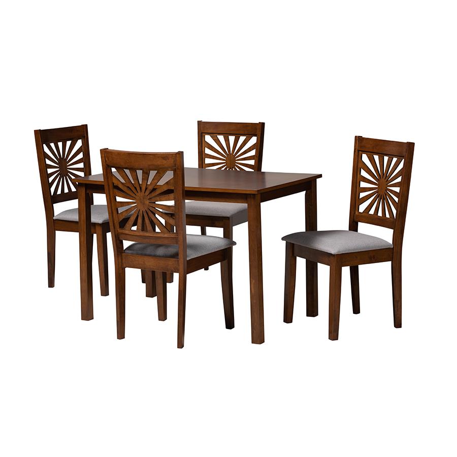 Olympia Modern Grey Fabric and Walnut Brown Finished Wood 5-Piece Dining Set