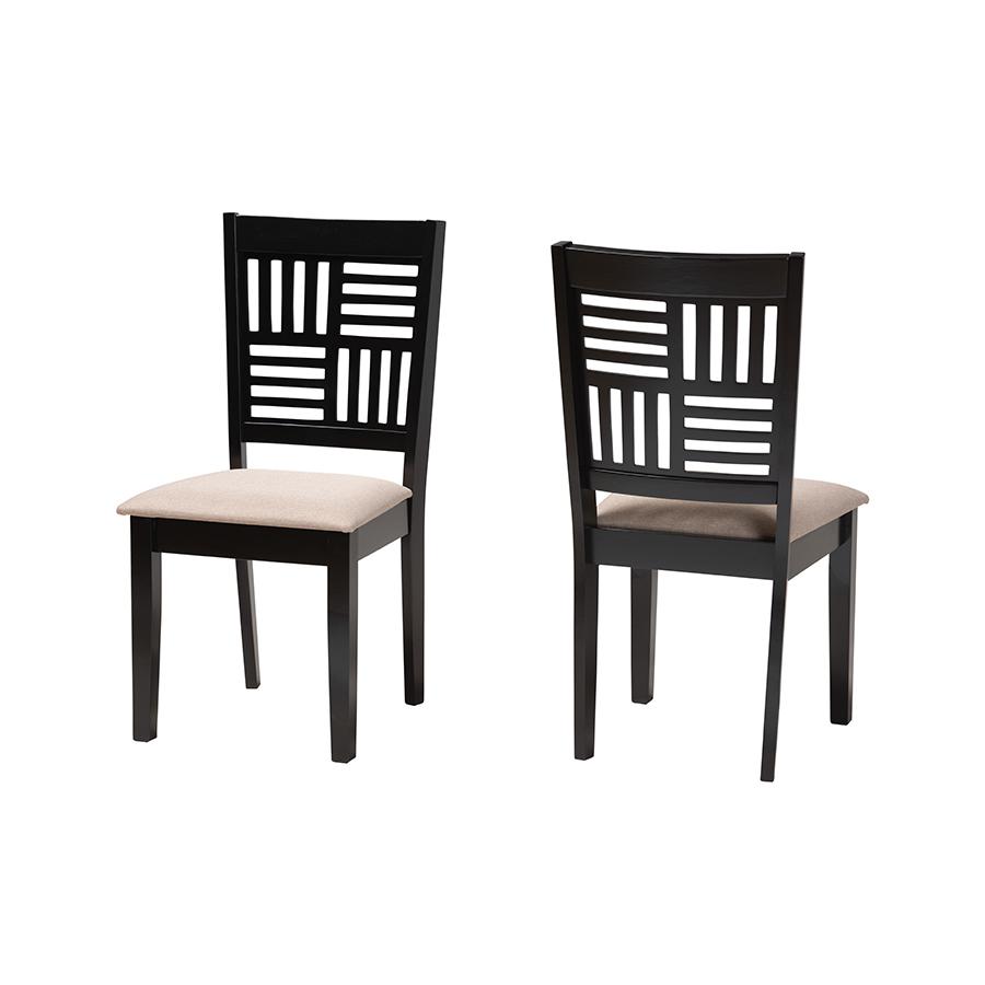 Deanna Modern Beige Fabric and Dark Brown Finished Wood 2-Piece Dining Chair Set