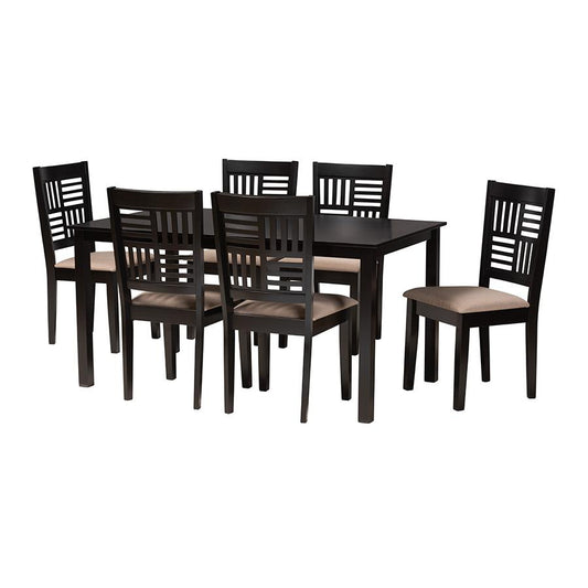 Deanna Modern Beige Fabric and Dark Brown Finished Wood 7-Piece Dining Set