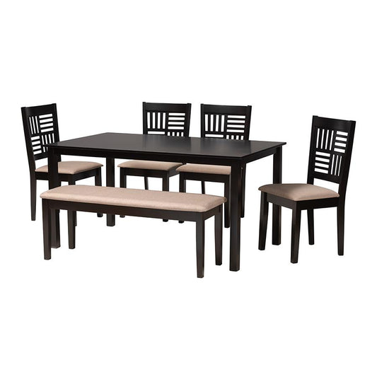 Deanna Modern Beige Fabric and Dark Brown Finished Wood 6-Piece Dining Set