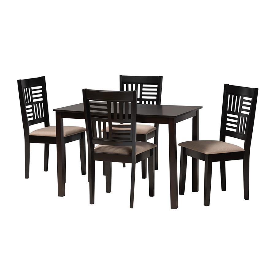 Deanna Modern Beige Fabric and Dark Brown Finished Wood 5-Piece Dining Set