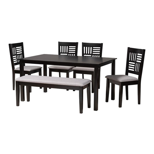 Deanna Modern Grey Fabric and Dark Brown Finished Wood 6-Piece Dining Set