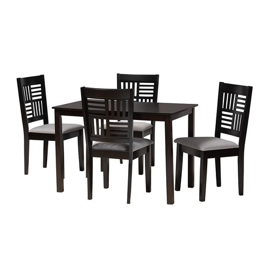 Deanna Modern Grey Fabric and Dark Brown Finished Wood 5-Piece Dining Set