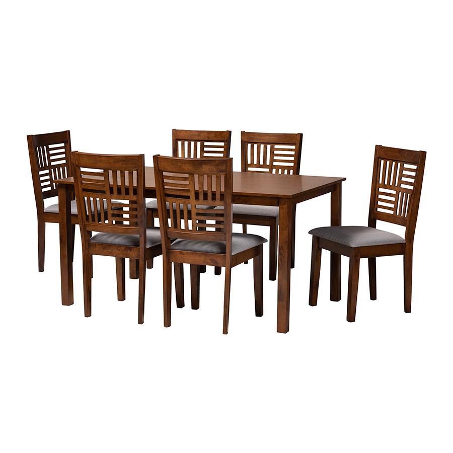 Deanna Modern Grey Fabric and Walnut Brown Finished Wood 7-Piece Dining Set