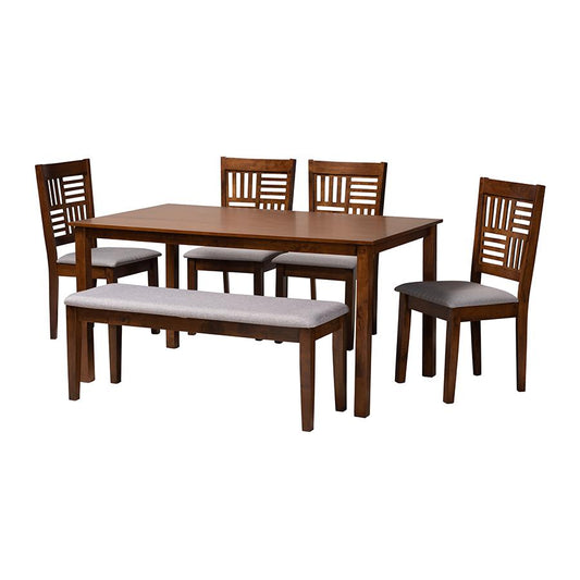 Deanna Modern Grey Fabric and Walnut Brown Finished Wood 6-Piece Dining Set