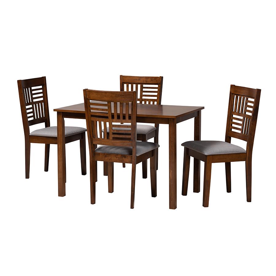 Deanna Modern Grey Fabric and Walnut Brown Finished Wood 5-Piece Dining Set