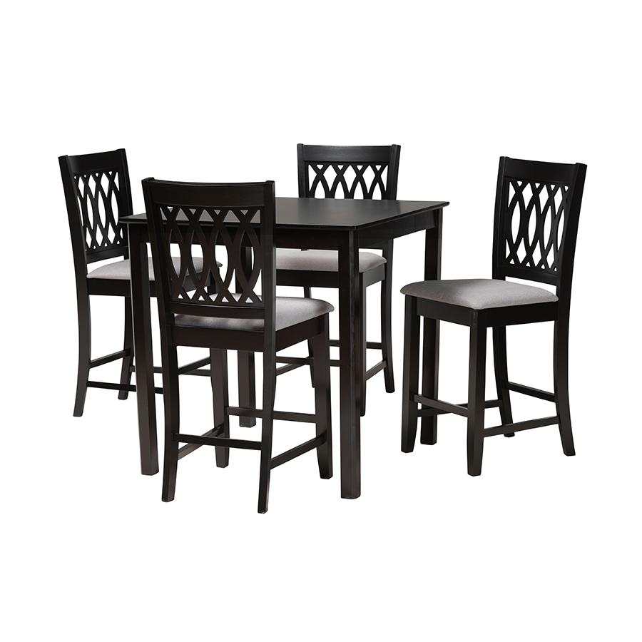 Florencia Modern Grey Fabric and Espresso Brown Finished Wood 5-Piece Pub Set